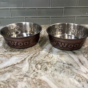 Woof Copper Colored Set of Dog Bowls